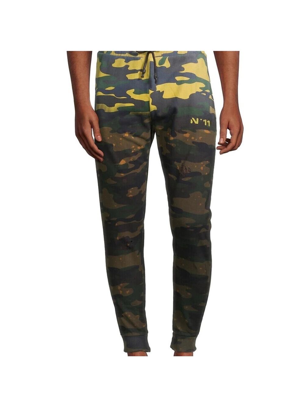 Eleven Paris Men's Acid Green‎ Camo Distressed Jogger Pants Size M